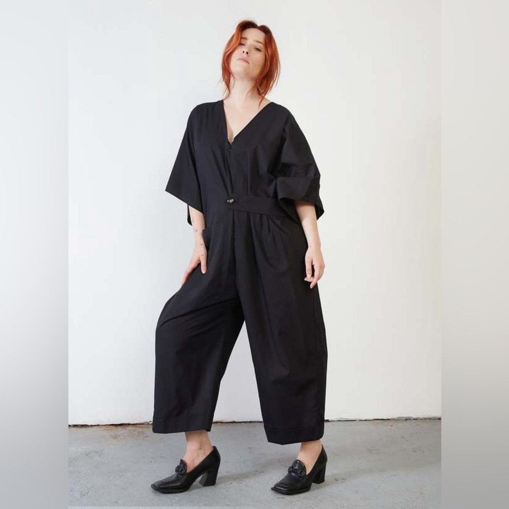 Meg Black Overthrow Belted Oversized Jumpsuit